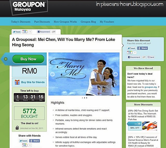 Groupon Proposal 11 | A Grouposal: Mei Chen, Will You Marry Me? From Loke Hing Seong Groupon Proposal 11 | A Grouposal: Mei Chen, Will You Marry Me? From Loke Hing Seong