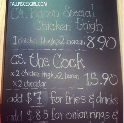 While checking out the menu, we discovered this item: The Cock! LMAO! 