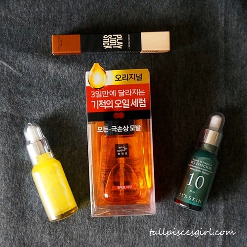 Above: Etude House Play 101 Stick Contour Duo | L-R: IT'S SKIN Power 10 Formula VC Effect, Mise-en-scène Perfect Repair Serum, IT'S SKIN Power 10 Formula PO Effector