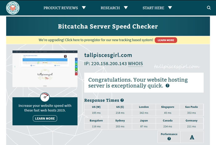 tallpiscesgirl.com Web Hosting Speed