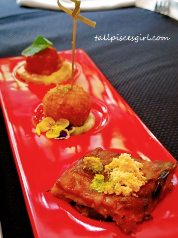 Small Bites Fish cake skewers tartare sauce spicy meatballs with Calabrian sauce eggplant parmigiana | V's Lounge @ Menara Amplewest Kuala Lumpur Small Bites (Fish cake skewers & tartare sauce, spicy meatballs with Calabrian sauce, eggplant parmigiana)