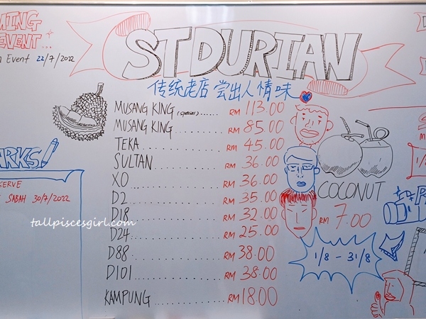 ST Durian Price List (Subject to Change)