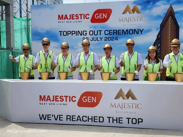 Majestic Residence Topping Out Ceremony by Majestic Gen | Majestic Residence Celebrates Topping-Out Ceremony Majestic Residence Topping-Out Ceremony by Majestic Gen (From left) E&J Group of Companies group chief executive officer Datuk Michael Ong Chee Koen, Majestic Gen vice-president of project department Choo Kian Tat, chief operating officer Bong Fean Loo, executive director Ta Wee Dher, CEO Datuk Hoo Kim See, director Kee Ju Hun, and head of department of sales and marketing Grace Foo Yit Yen, with Akitek Supra principal Datuk Hew Hoi Lam at the topping-out ceremony of Majestic Residence