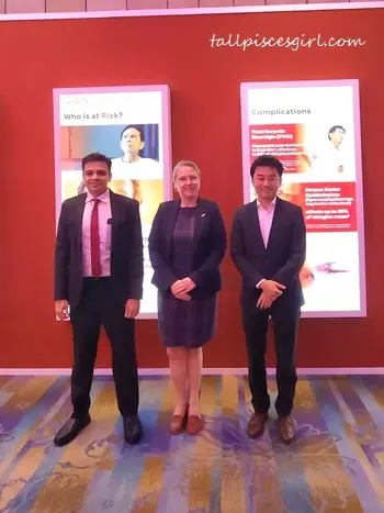 Dr Alap Gandhi Ruxandra Nastasa and Dr Peter Chng | Shingrix: GSK Shingles Vaccine Now Available in Malaysia Dr Alap Gandhi, Country Medical Director of GSK Malaysia and Brunei; Ruxandra Nastasa, Vice President & General Manager of GSK Malaysia & Brunei; and Dr Peter Ch’ng, Consultant Dermatologist from Gleneagles Hospital Kuala Lumpur & Honorary Secretary of Dermatological Society of Malaysia at the launch of GSK’s Shingles vaccine